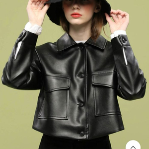 koleat 콜릿 오버핏 가죽자켓 블랙 (women)