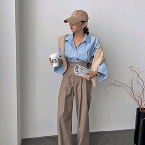 더핀 새상품 핀턱 와이드 팬츠 슬랙스 롱팬츠 밴딩바지