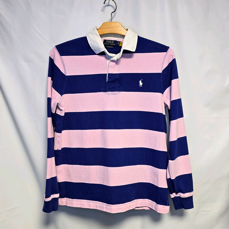 폴로 랄프로렌 커스텀 슬림핏 럭비 셔츠 M (핑크 네이비)--0