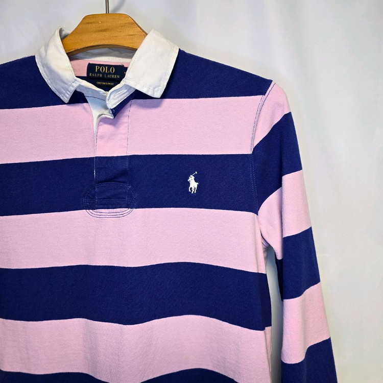 폴로 랄프로렌 커스텀 슬림핏 럭비 셔츠 M (핑크 네이비)--1