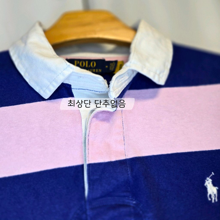 폴로 랄프로렌 커스텀 슬림핏 럭비 셔츠 M (핑크 네이비)--3