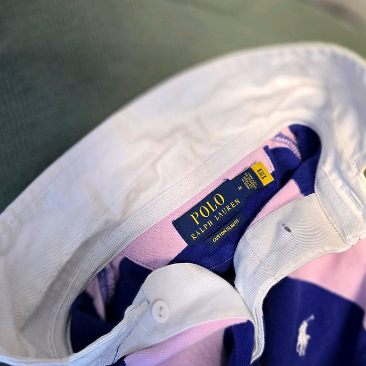 폴로 랄프로렌 커스텀 슬림핏 럭비 셔츠 M (핑크 네이비)--7