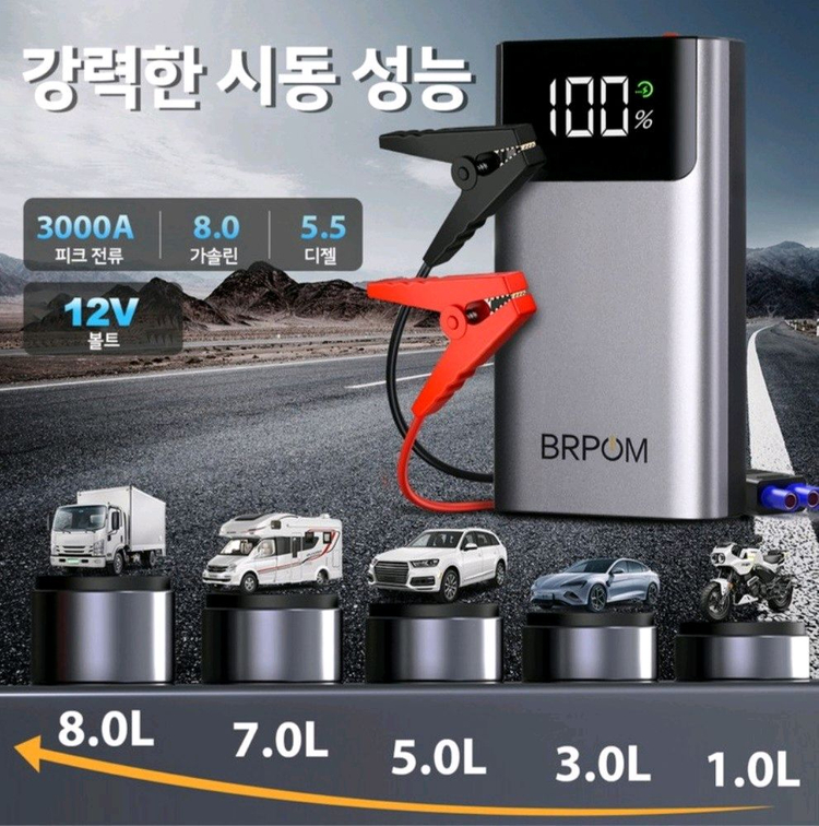 3000A 자동차 점프스타터 긴급시동 대용량 보조배터리 점프스타터 12V3000A 피크 전류를 가진 점프스타터입니다 이미지