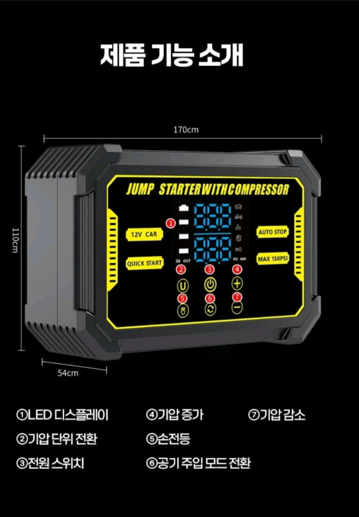 3500A 자동차 점프 스타터 판매합니다. 긴급 시동 뿐만 아니라 타이어 공기압 주입도 가능합니다. 20기통 차량용 이미지