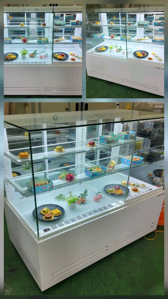 카페용 콤비 듀얼 마카롱 샌드위치 케잌 베이커리 디저트 냉동냉장 쇼케이스 앞문형 저온콤프 화이트 이미지