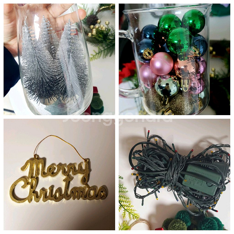 크리스마스 트리, 전구, 리본, 오너먼트, 리스, 가랜드, 모루 장식 등 일괄--5