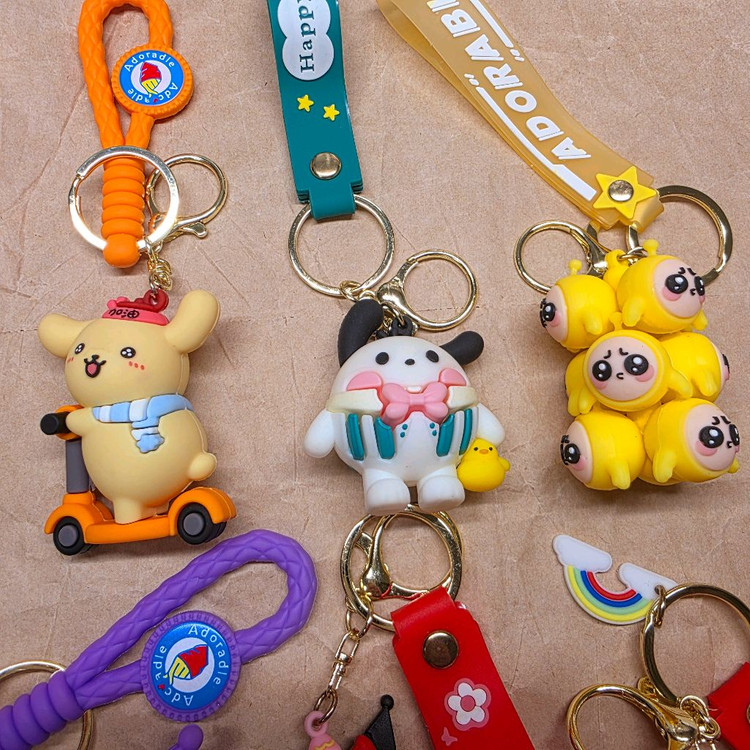 산리오 캐릭터 피규어 키링 6개 여러가지 새상품폼폼푸린, 포챠코, 텔레토비 나나, 쿠로미 3종. 이미지