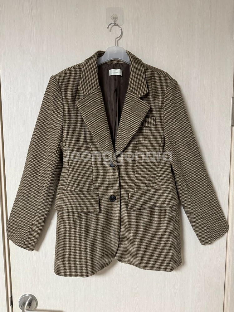 (새상품급) 브라운 체크 울자켓 free size--1