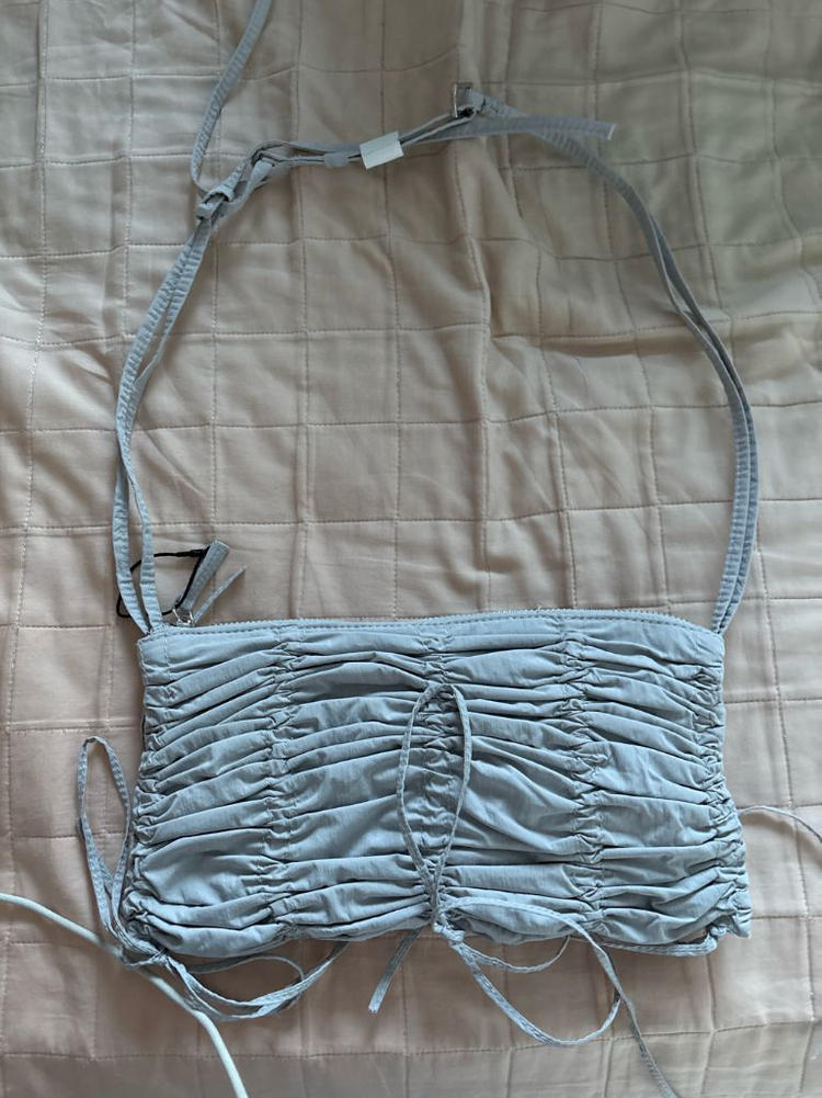 ZARA 자라 여자 블루 러플과 리본장식 숄더 슬링백 가방 이미지