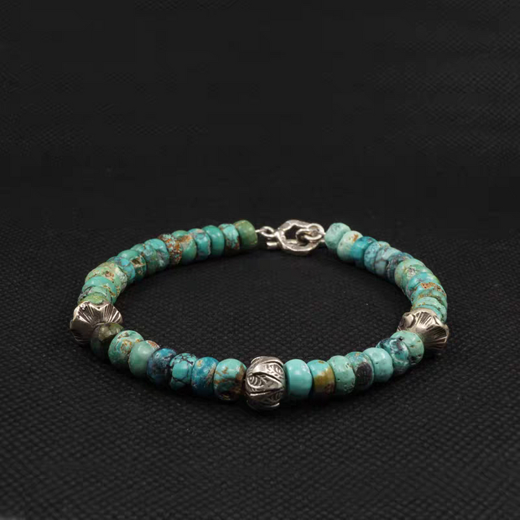 Oceanora 천연 원석 터키석 스털링 실버 팔지--2