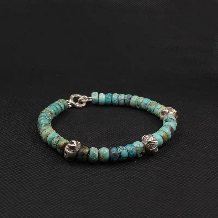 Oceanora 천연 원석 터키석 스털링 실버 팔지--3