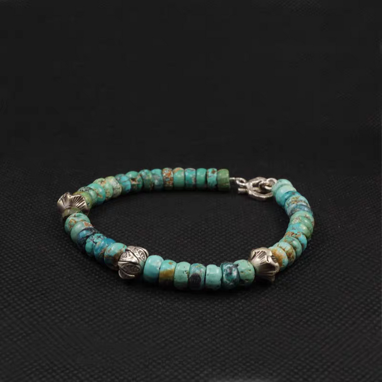 Oceanora 천연 원석 터키석 스털링 실버 팔지--4