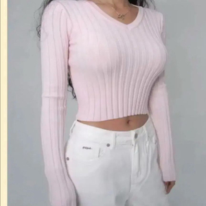 페일제이드 리브드 브이넥 니트 베이비핑크 이미지