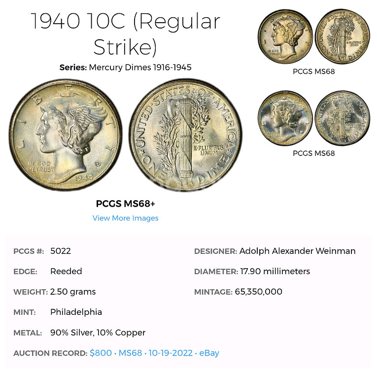 실버90 풀 밴드+스트랩 희귀동전 미국주화 머큐리 다임은화 1940--9