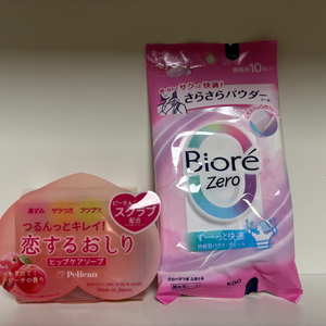 일본 비누 펠리칸솝 사랑에 빠진 엉덩이 비누 80g+비오레 제로 사라사라 파우더시트