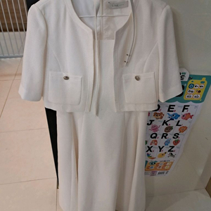 돌잔치 원피스 라인 여성용 화이트 반팔 자켓 원피스