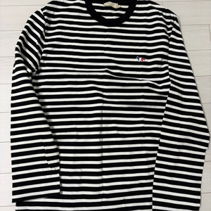 메종키츠네 스트라이프 긴팔 티셔츠 블랙 XL