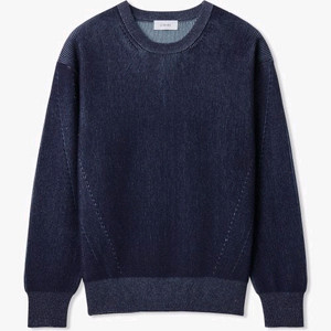 (2)르마드 투톤 사선 라운드 니트 네이비