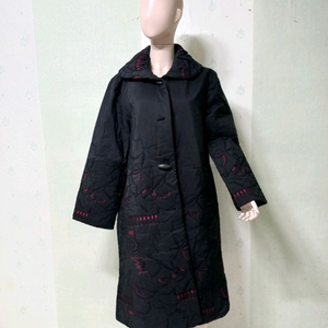 여성 롱코트,88사이즈,블랙 퀼팅 자수 코트,자수패딩,롱패딩,누빔,퀼팅