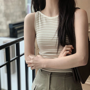 슬로우앤드 여름 단가라 스트라이프 나시 민소매