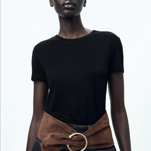 자라 비스코스 리브드 티셔츠 S (블랙 기본 반팔티)