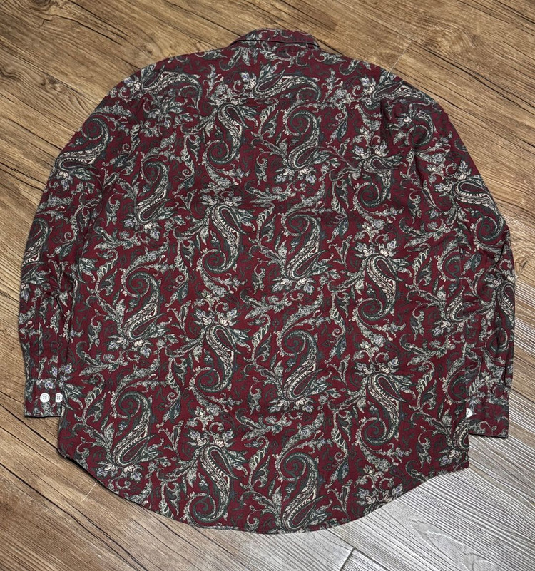 [XL] 해즈빈 폴리시드 맨 버건디 페이즐리 셔츠 이미지
