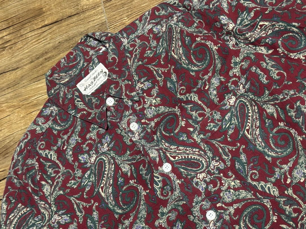 [XL] 해즈빈 폴리시드 맨 버건디 페이즐리 셔츠 이미지
