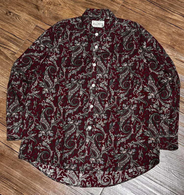 [XL] 해즈빈 폴리시드 맨 버건디 페이즐리 셔츠 이미지