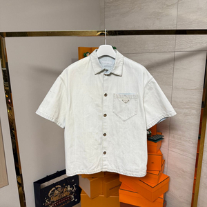 [L사이즈]프라다 삼각로고 데님 반팔 셔츠