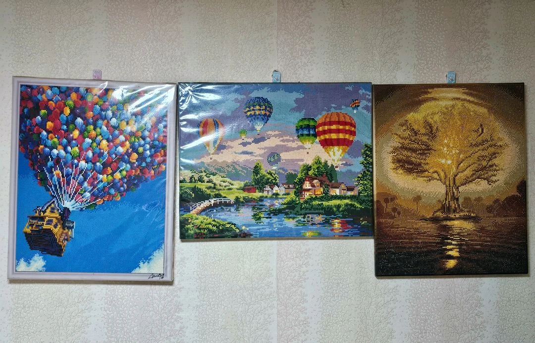 파란하늘풍선집 캔버스 보석십자수 완성품3종 40x50cm 이미지