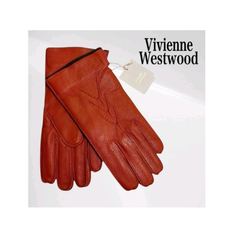 비비안웨스트우드 남성용 V 스티치 가죽 장갑 오렌지 24cm (새상품)--0