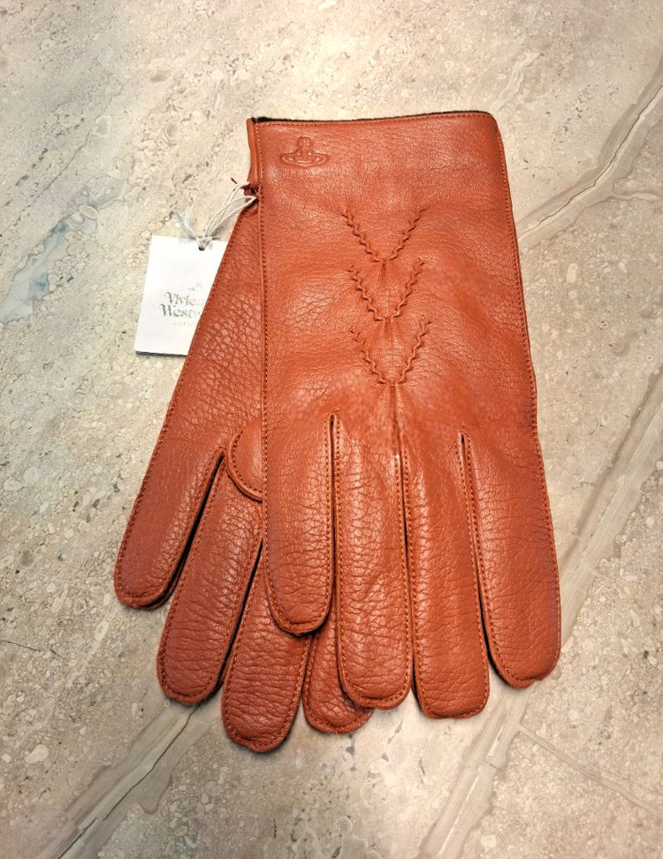 비비안웨스트우드 남성용 V 스티치 가죽 장갑 오렌지 24cm (새상품)--1