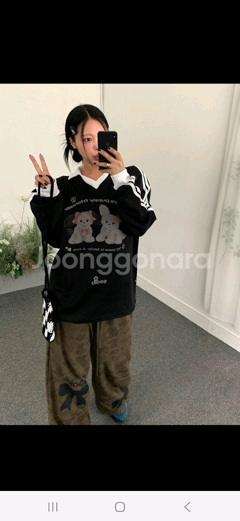 유니크 스트릿 오버핏 카라넥 긴팔티 맨투맨 (새상품)--1