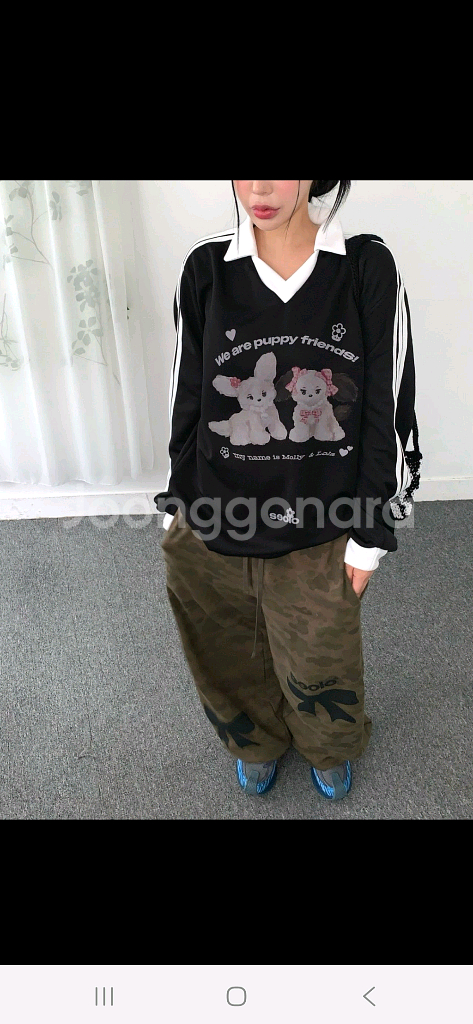 유니크 스트릿 오버핏 카라넥 긴팔티 맨투맨 (새상품)--5