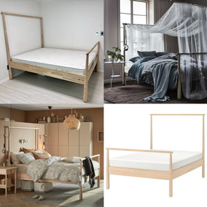 이케아 GJORA 예라 침대 프레임+매트리스, 퀸사이즈, 화이트 자작나무, 뢴세트 이미지