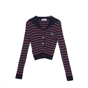[중고명품다올] 미우미우 스트라이프 롱 슬리브 니트 여성 가디건 네이비 MMF619 11FK F0008