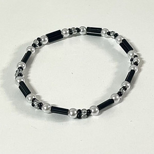 핸드메이드 블랙 진주 유리 비즈 패션 팔찌