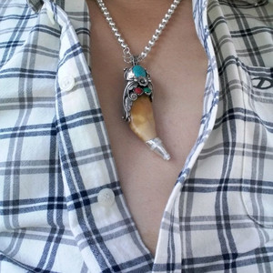 진품 호랑이 이빨 펜던트 목걸이