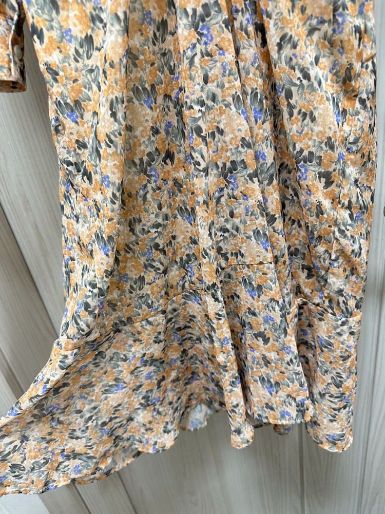 옐로우 플라워 셔링 리본 롱원피스 상태아주좋음--1