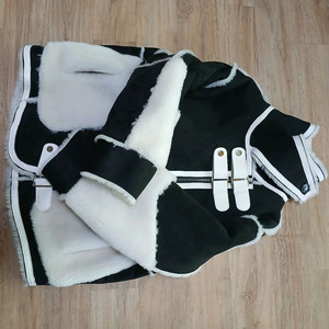 여성 블랙 스웨이드 양털 무스탕 점퍼 패딩 자켓 하프