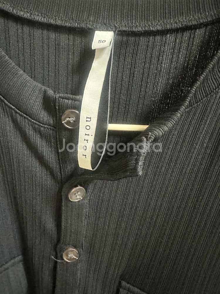 노이어 리브드 헨리넥 하프 티셔츠 (블랙)--2