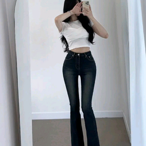 진청 워싱 롱 부츠컷 데님 팬츠 이미지