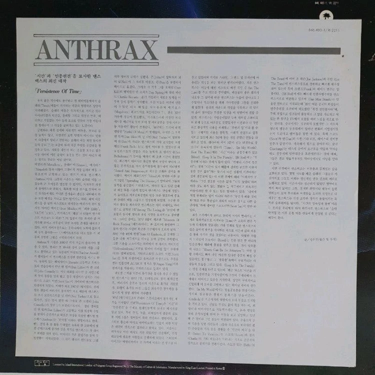 ANTHRAX-PERSISTENCE OF TIME LP 이미지