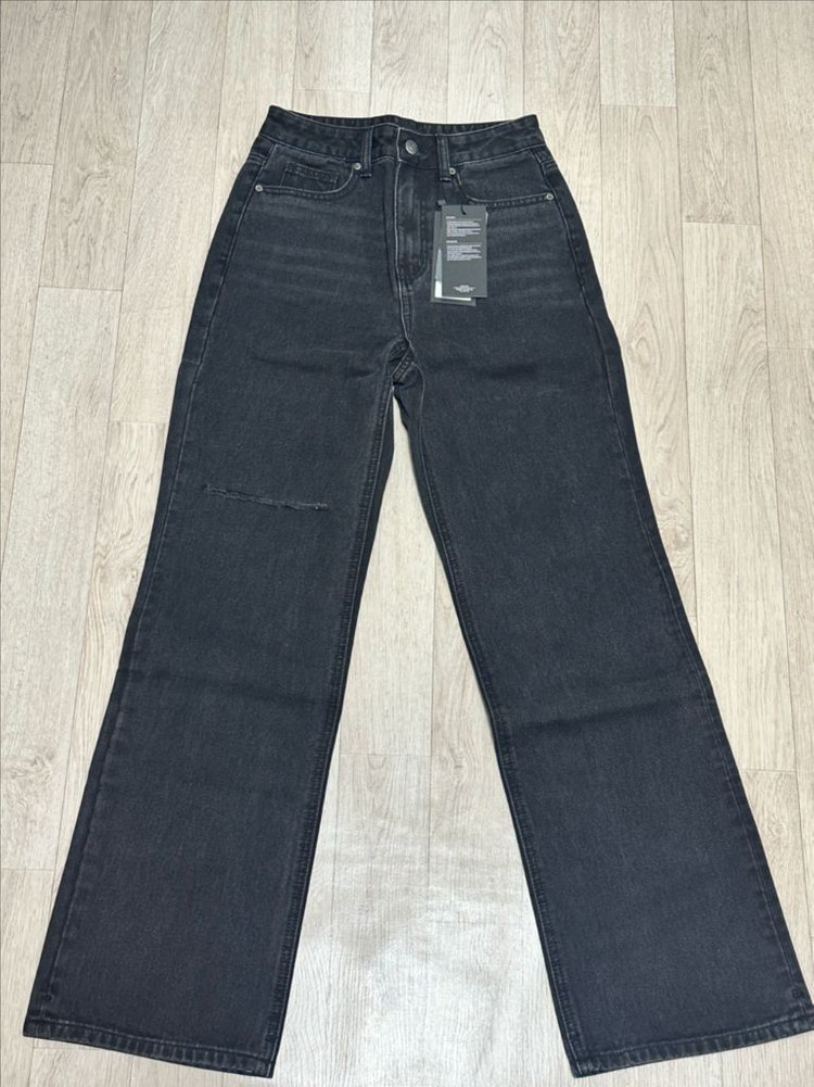 무탠다드 우먼즈 슬래쉬 루즈 스트레이트 데님팬츠 워시드블랙 25--1