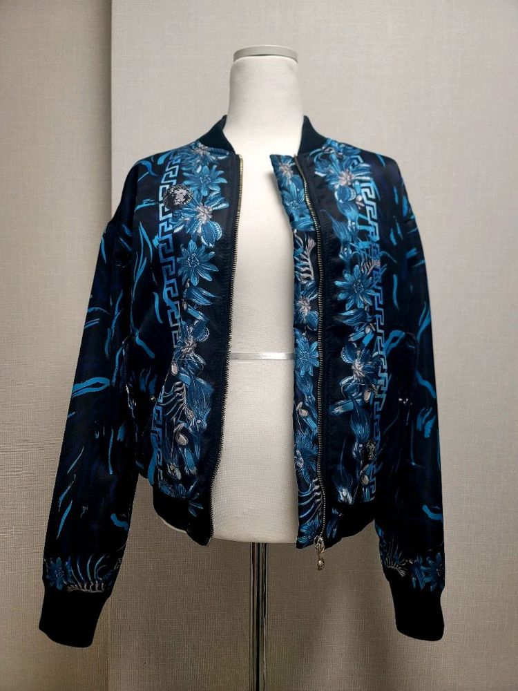 베르사체 플라워 프린팅 블루종 자켓--1