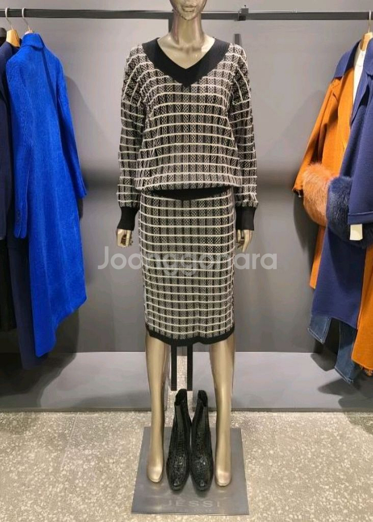 제시뉴욕 다이아몬드 브이넥 니트, 스커트 세트--8