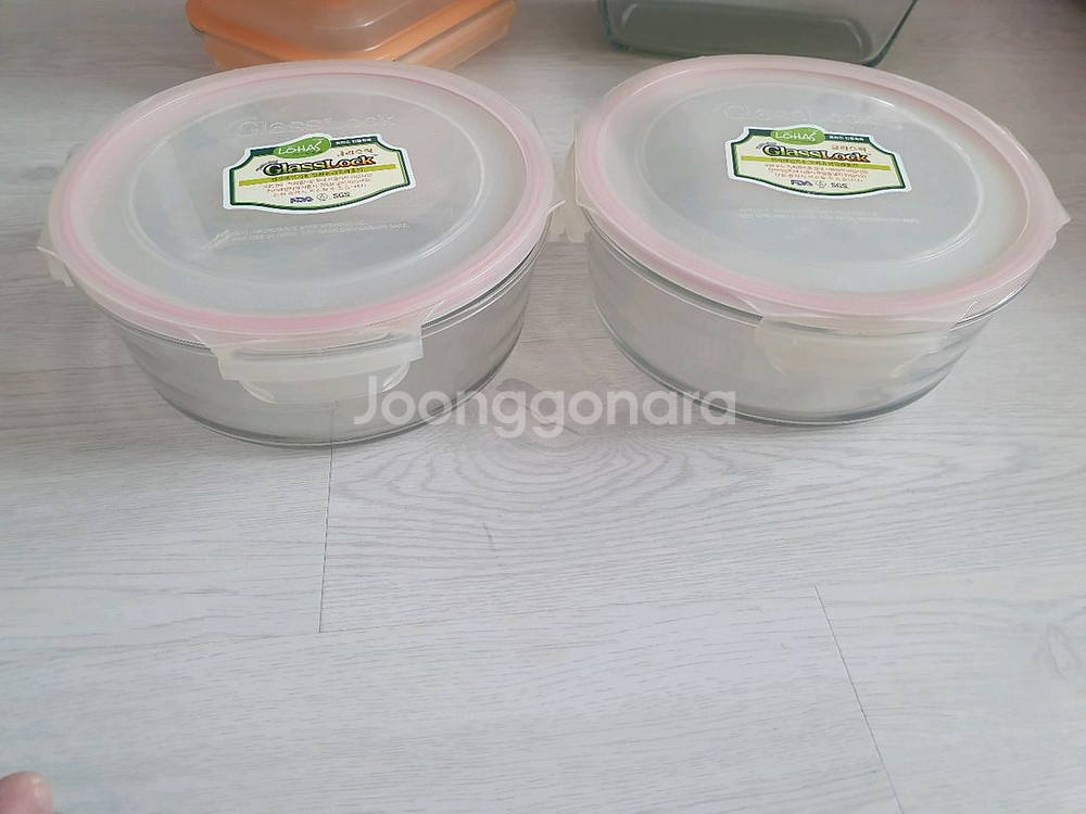 글라스락 원형 밀폐용기 대용량 2개 일괄. 새상품 대형 내열강화유리 냉동 냉장 물김치 샐러드 반찬 김치통--2