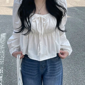 [새상품/택있음]여리여리 면블라우스 퍼프 소매 프릴 여성스러움