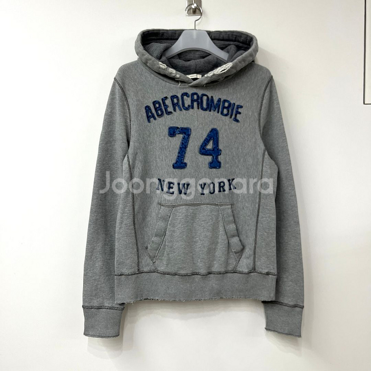 아베크롬비 자수로고 그레이 후드티--1