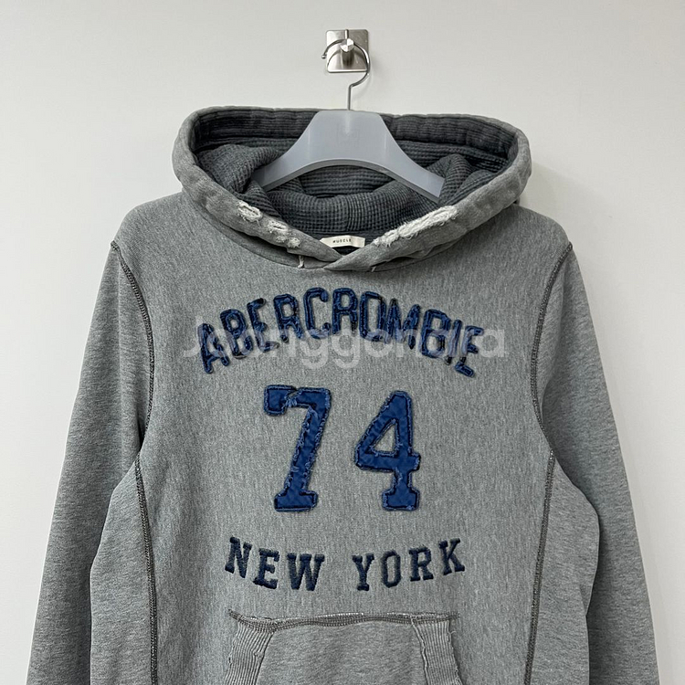 아베크롬비 자수로고 그레이 후드티--3